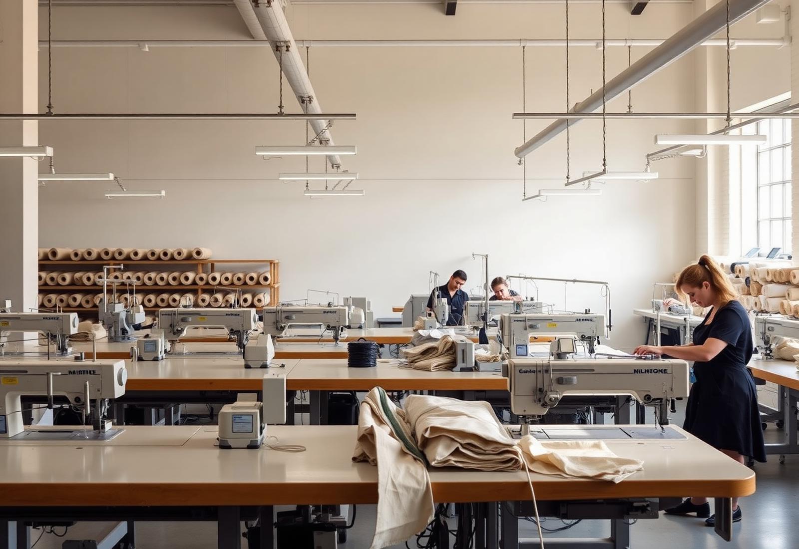 Interior of a minimal garment manufacturing facility